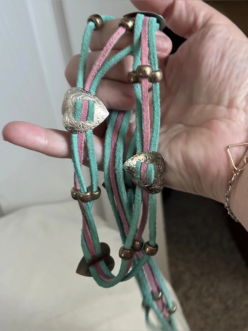 1980s Leather and Heart Concho Belt